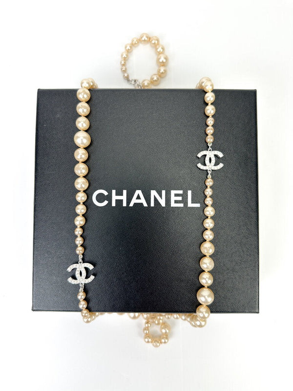 Chanel Coco Long Pearl Necklace (Full Set)
