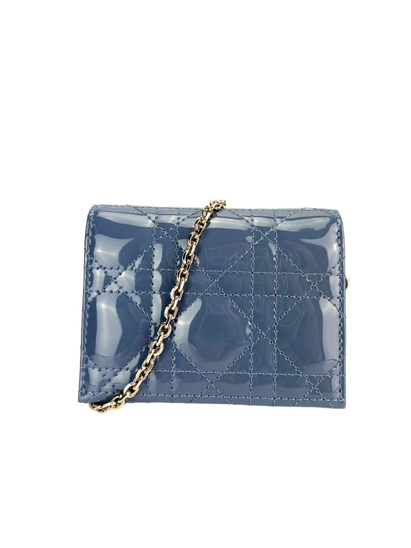 Christian Dior Nano Blue Patent Leather Lady Dior Card Holder
