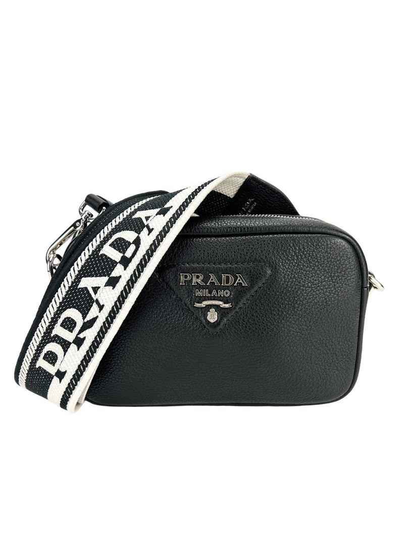 Prada Black Pebbled Camera Bag (FULL SET)