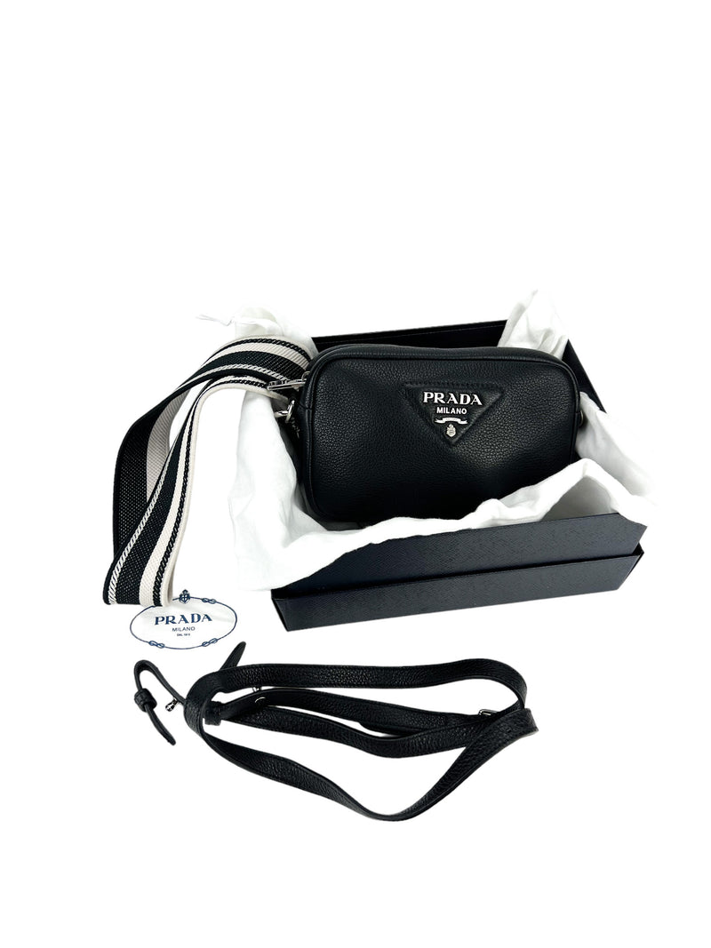 Prada Black Pebbled Camera Bag (FULL SET)