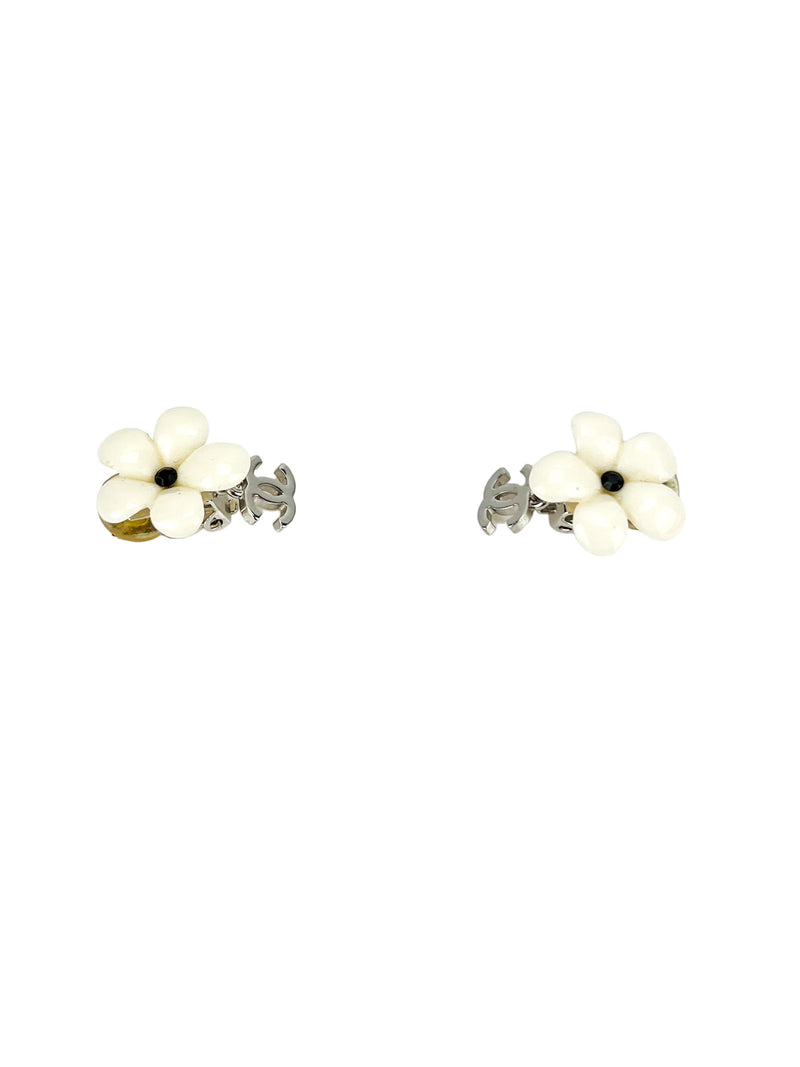 Chanel White Enamel Camilla CC Earrings