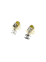 Chanel White Enamel Camilla CC Earrings