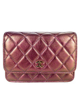 Chanel Mini Iridescent Pink Quilted Lambskin Wallet On Chain WOC