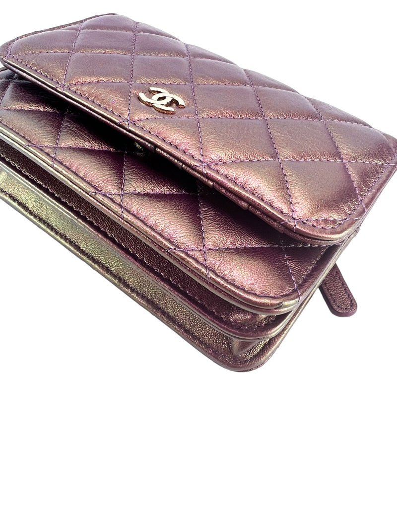 Chanel Mini Iridescent Pink Quilted Lambskin Wallet On Chain WOC