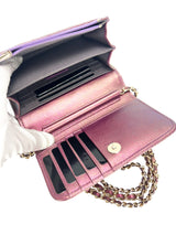 Chanel Mini Iridescent Pink Quilted Lambskin Wallet On Chain WOC