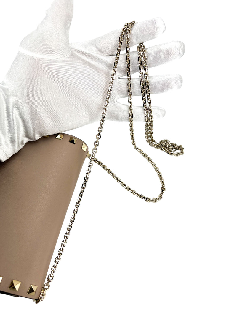 Valentino Taupe Rockstud Wallet On A Chain W/ Duster
