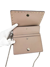 Valentino Taupe Rockstud Wallet On A Chain W/ Duster
