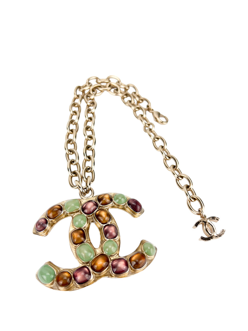 Chanel Multicolor Gold CC Resin Glass Bead Necklace (FULL SET)
