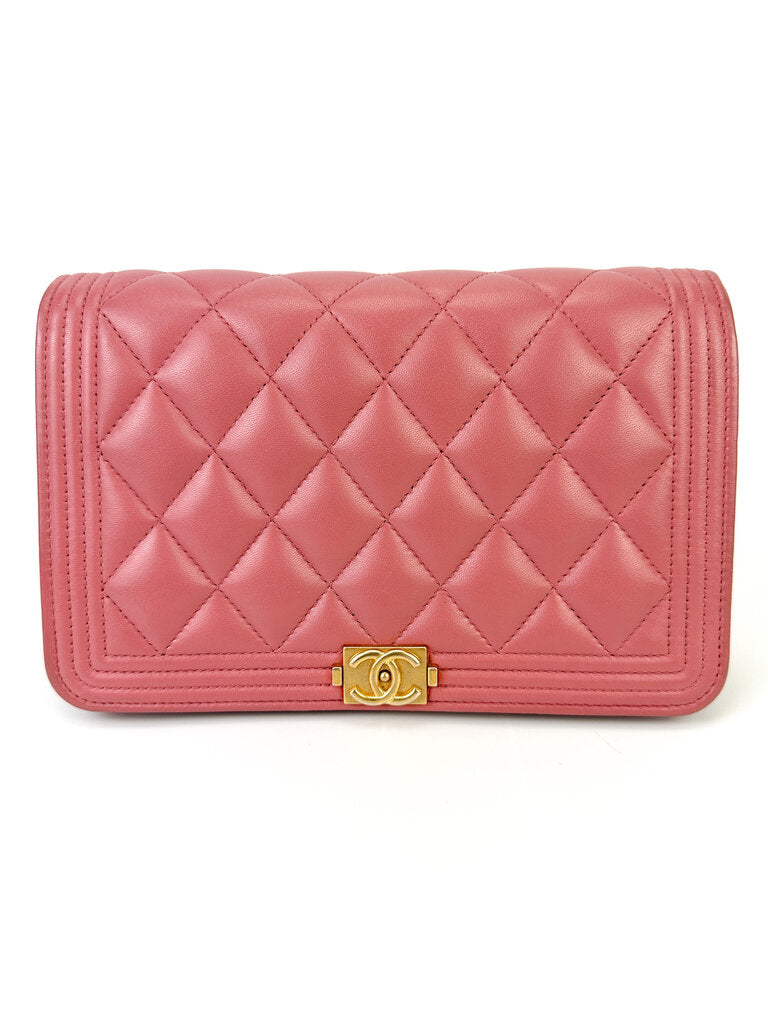 Chanel Pink Quilted Lambskin Boy Wallet On Chain WOC – Season 2