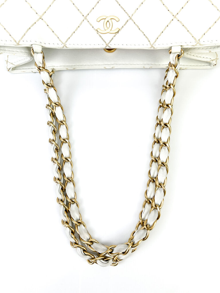 Chanel Vintage White Wild Stitch Chain Strap Shoulder Bag