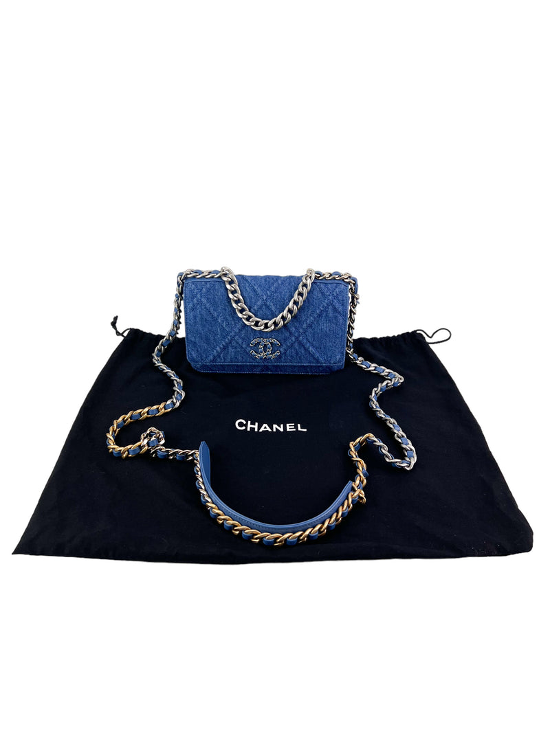 Chanel 19 Denim Wallet on Chain WOC