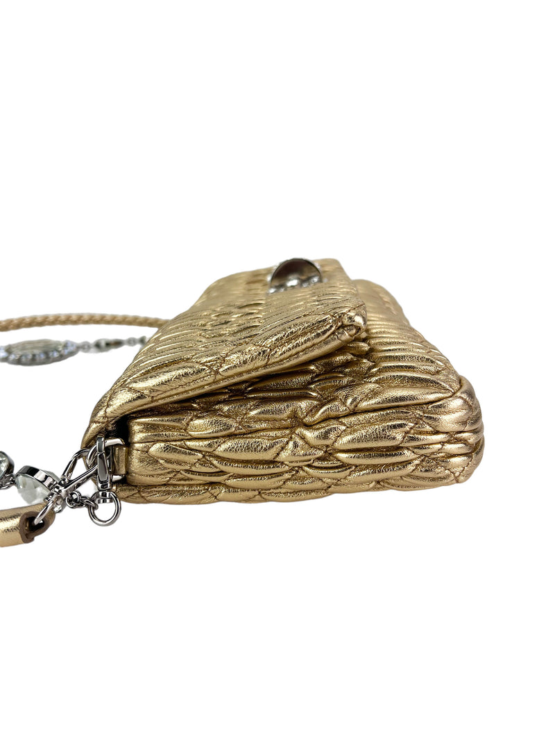Miu Miu Gold Nappa Leather Crystal Cloque