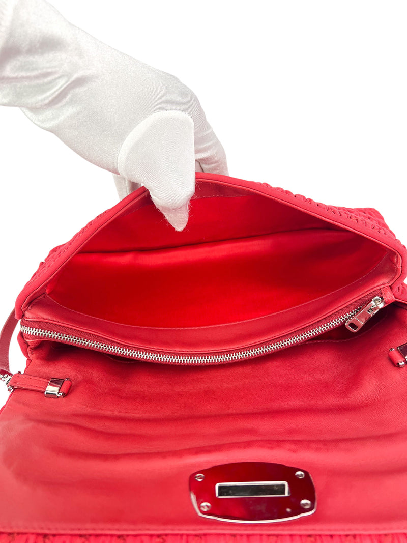 Miu Miu Red Quilted Crystal Cloque