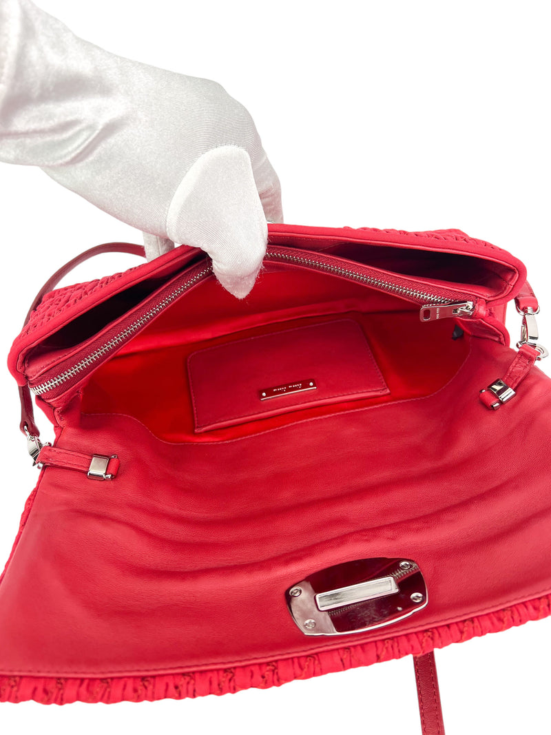 Miu Miu Red Quilted Crystal Cloque