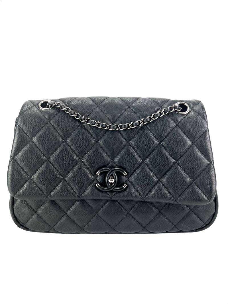 Chanel Black Quilted Caviar Frame in Chain Flap
