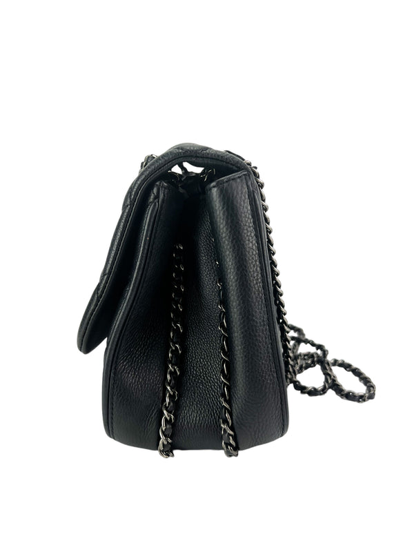 Chanel Black Quilted Caviar Frame in Chain Flap