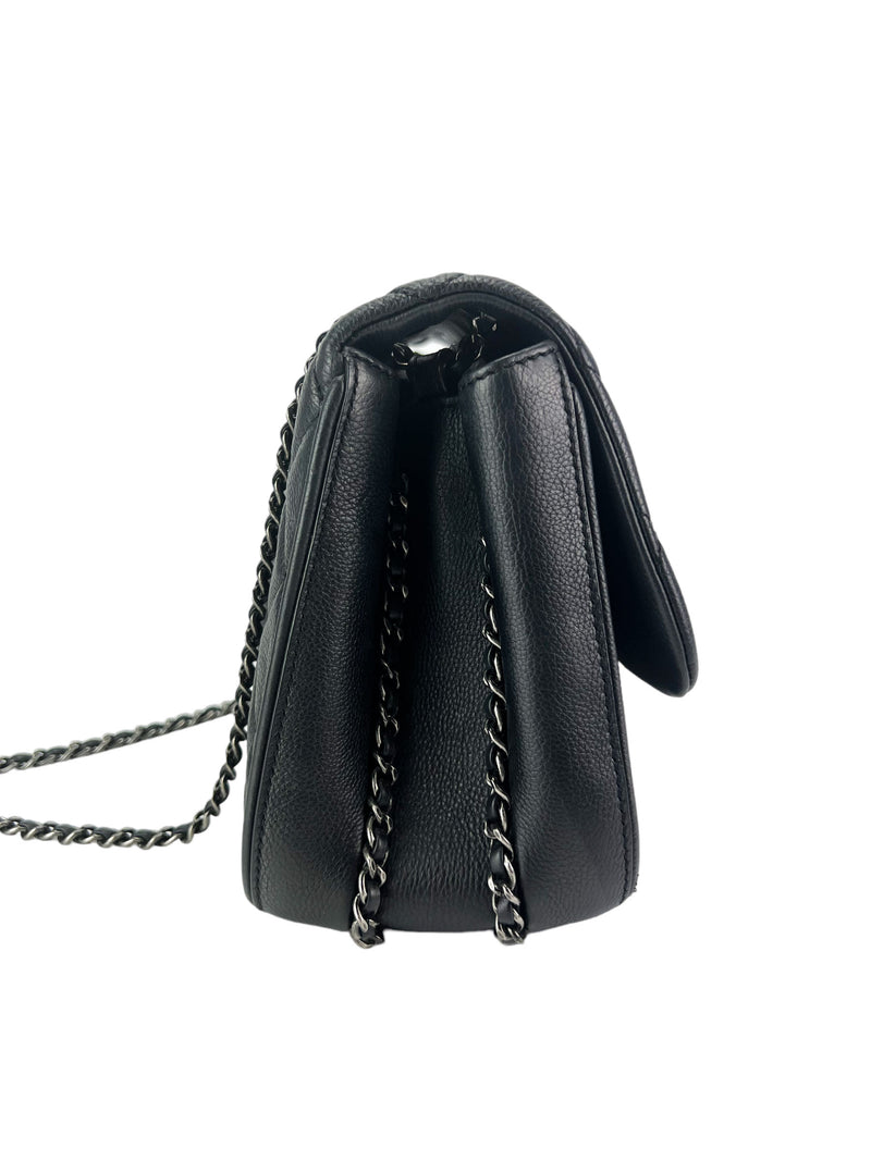 Chanel Black Quilted Caviar Frame in Chain Flap