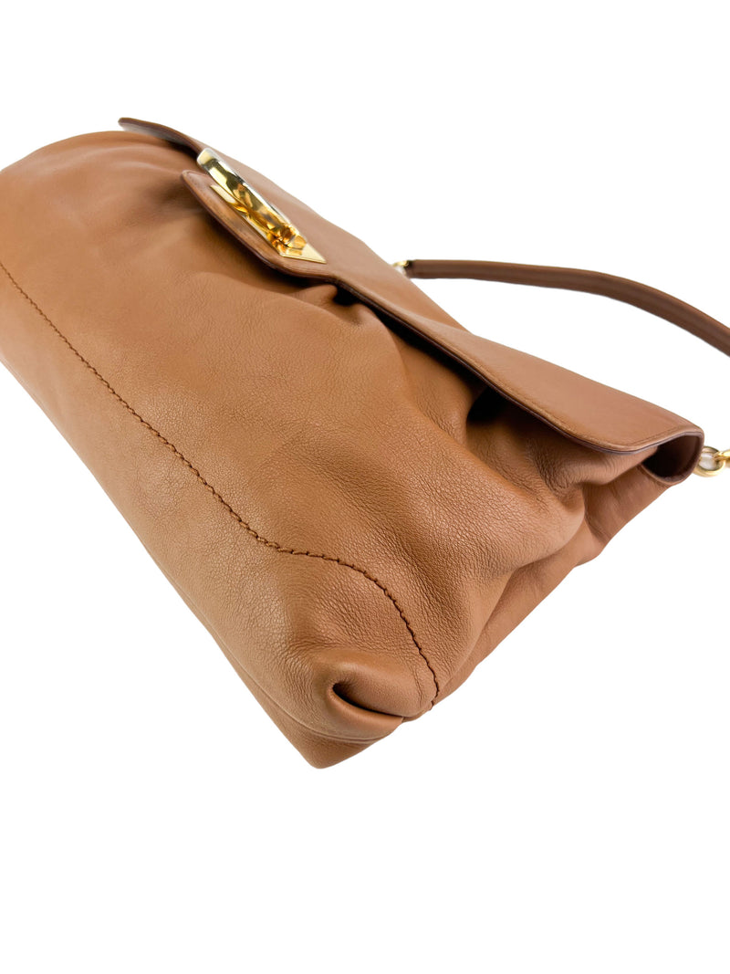 Salvatore Ferragamo Camel Calfskin Shoulder Bag