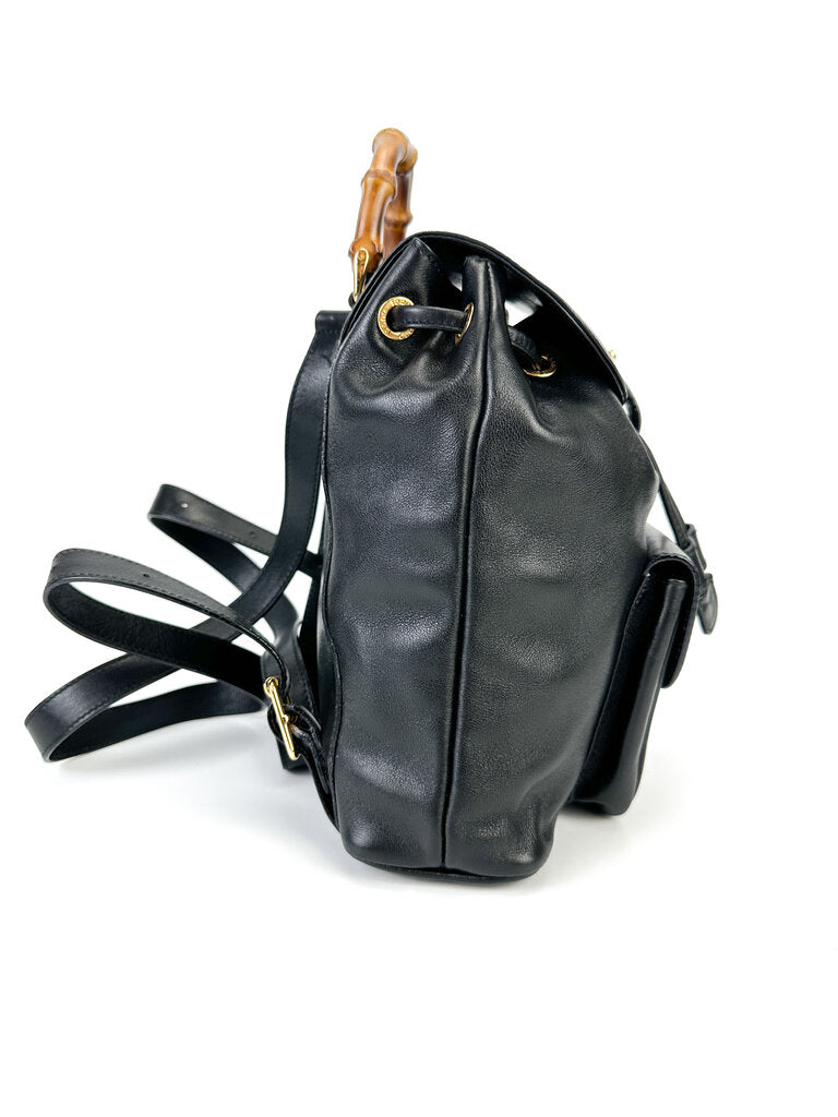 Gucci Black Leather Bamboo Mini Backpack