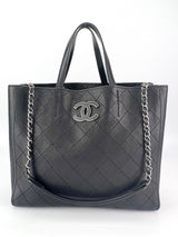 Chanel Black Caviar Stitched Hamptons Tote