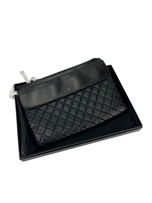 Chanel Black Quilted Lambskin Oversized Pocket Clutch (FULL SET)