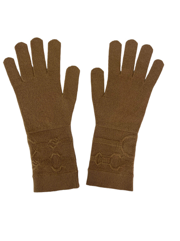 Hermes Light Brown Cashmere Gloves Size M