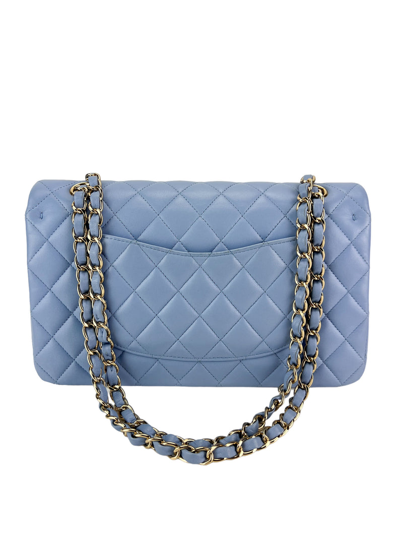 Chanel Medium Light Blue Quilted Lambskin Double Flap (FULL SET)