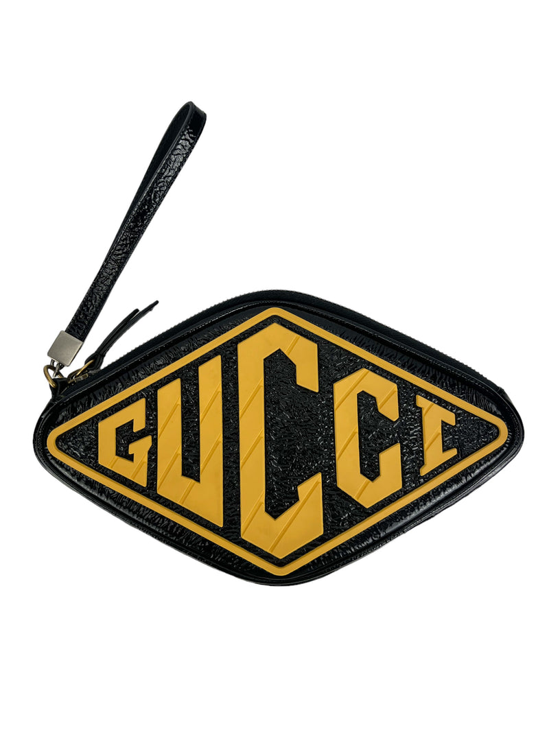 Gucci Black Patent Rubber Retro Logo Wristlet