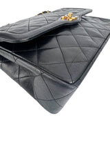 Chanel Vintage Black Quilted Lambskin 2 Tone Double Flap