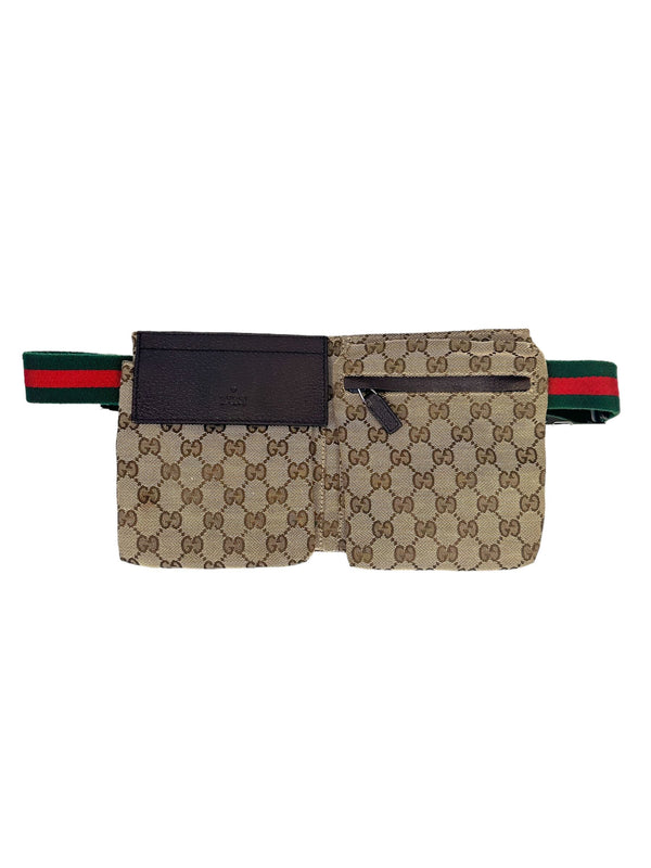 Gucci GG Canvas Bum Bag W/ Heritage Stripe Belt Strap