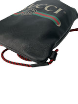 Gucci Black Calfskin Drawstring Logo Backpack