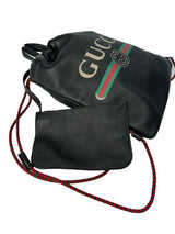 Gucci Black Calfskin Drawstring Logo Backpack
