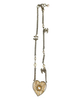 Chanel Silver Faux Pearl Heart Necklace