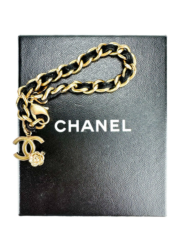Chanel Gold Tone Black Velvet Bracelet