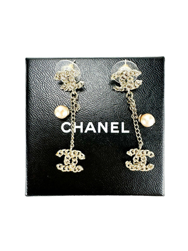 Chanel Silver Faux Pearl Earrings