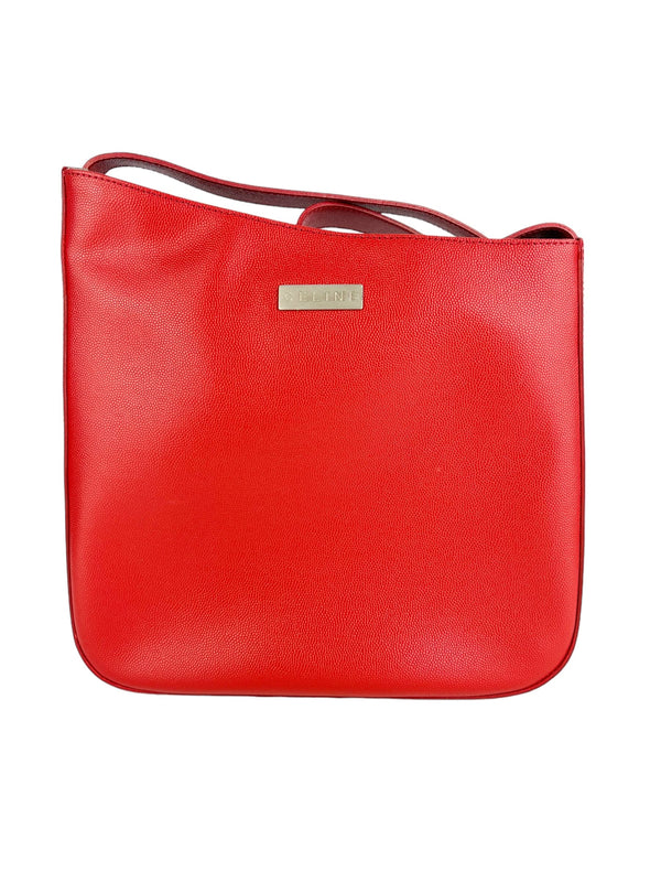 Celine Vintage Red Pebbled Leather Shoulder Bag