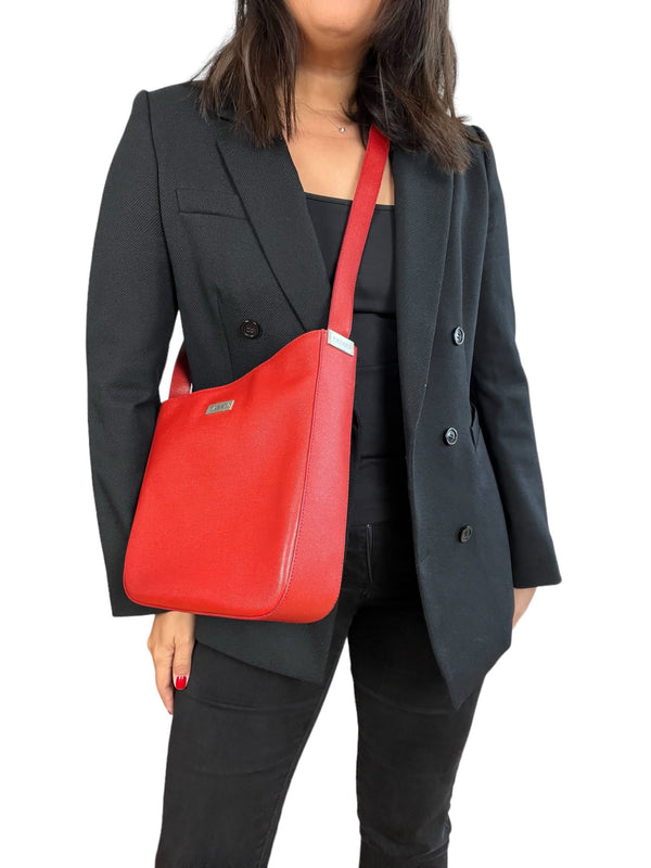 Celine Vintage Red Pebbled Leather Shoulder Bag