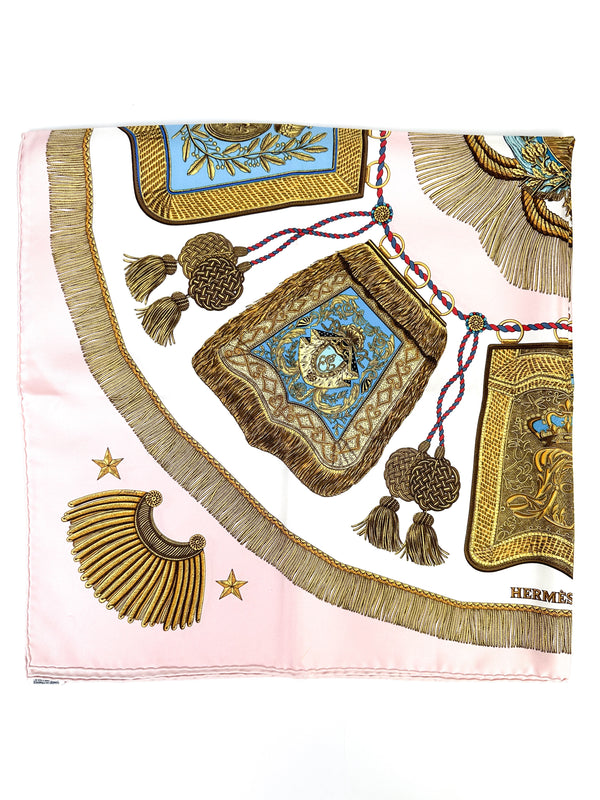 Hermès Pink and Gold Cavalerie Print 90cm Silk Scarf
