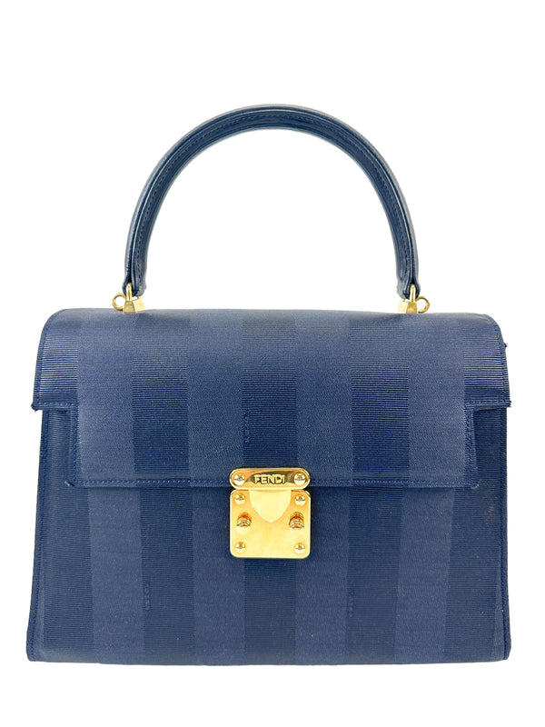 Fendi Navy Pequin Top Handle Bag